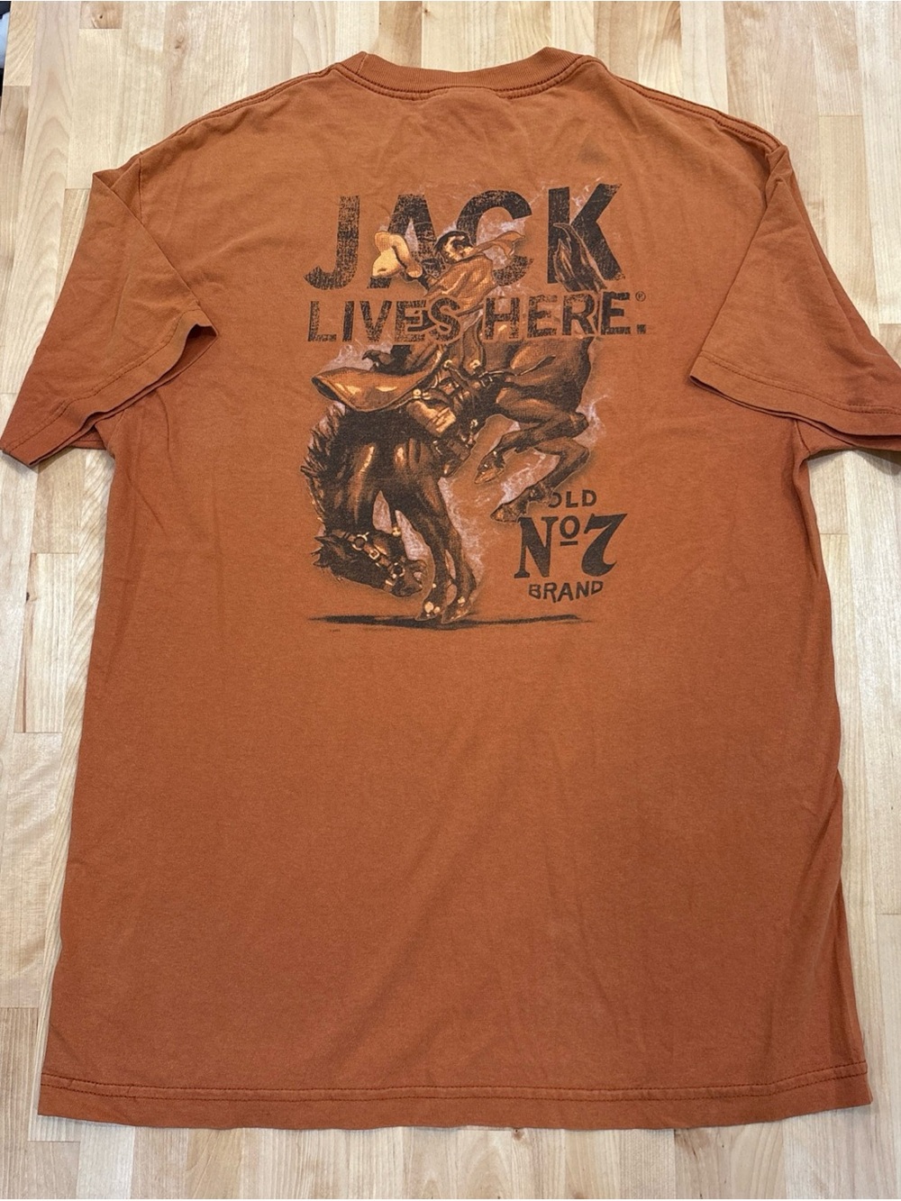 VTG Jack Daniels Old No 7 Brand Wrangler Cowboy Tshirt Orange Short Sleeve Sz L